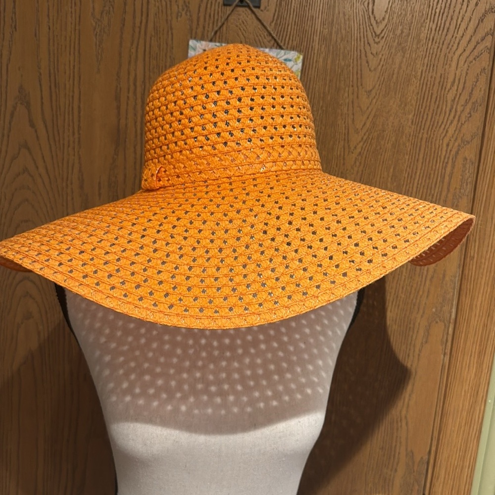 ODiva Women Wide Brim Boho Straw Hat For Summer, Orange